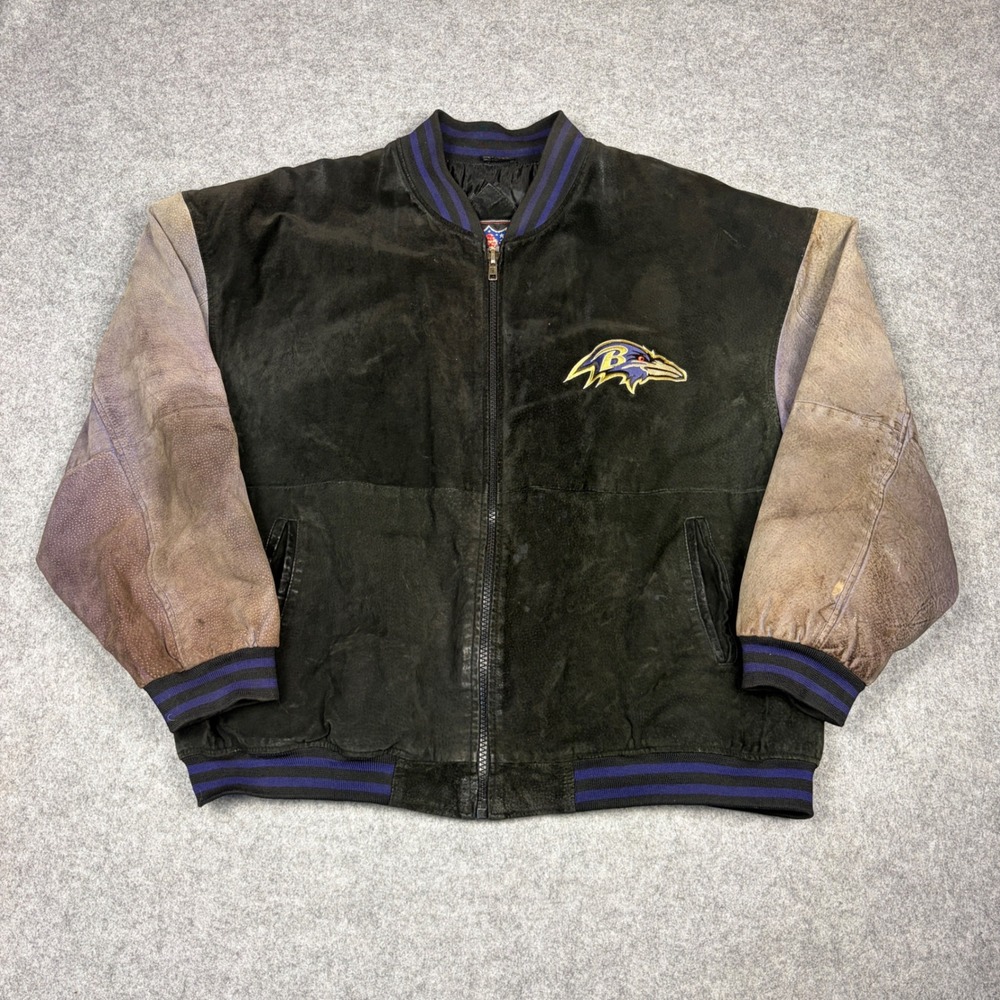Vintage Baltimore Ravens NFL Game Day Suede Leather Varsity Jacket XL Black